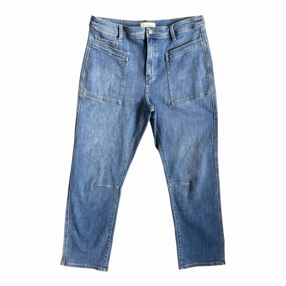 Sundance Agnes Straight Leg Jeans Blue Utility Denim Pants Womens 14 Medium Wash